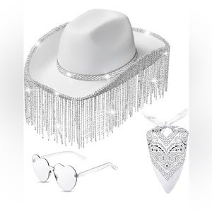 New Rhinestone Cowgirl Hat with glasses and bandanna